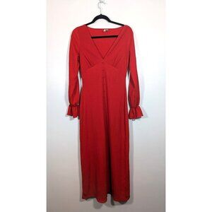ASOS Womens Red Long Sleeve Maxi Dress Size 2  V Neck Button Front